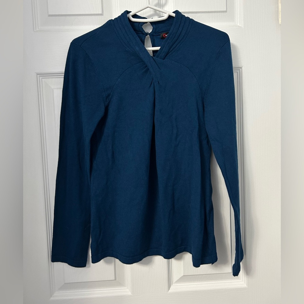 Elegant V-Neck Blue Sweater for Women